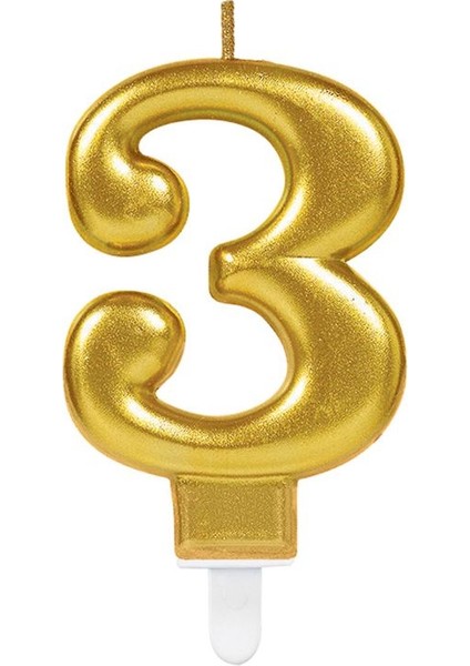 Altın Sarısı Renk 3 Rakamlı Numaralı Parti Mumu