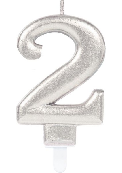 Gümüş Renk 2 Rakamlı Numaralı Parti Mumu