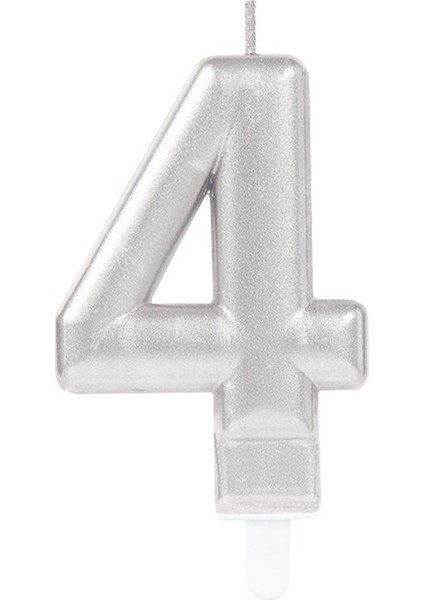 Gümüş Renk 4 Rakamlı Numaralı Parti Mumu