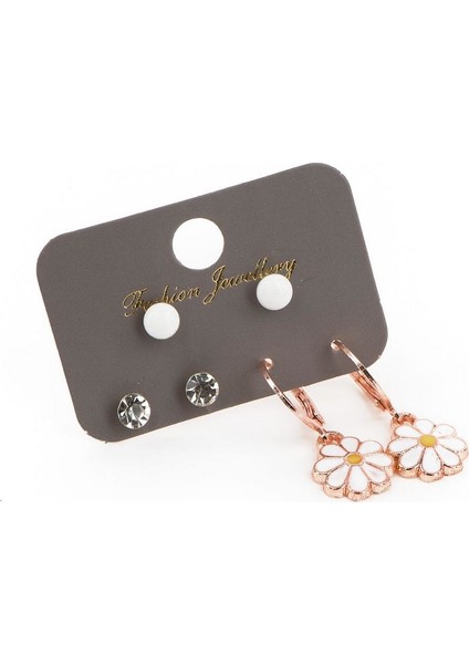 Papatya Tasarım Çoklu Küpe Rose Gold Renk