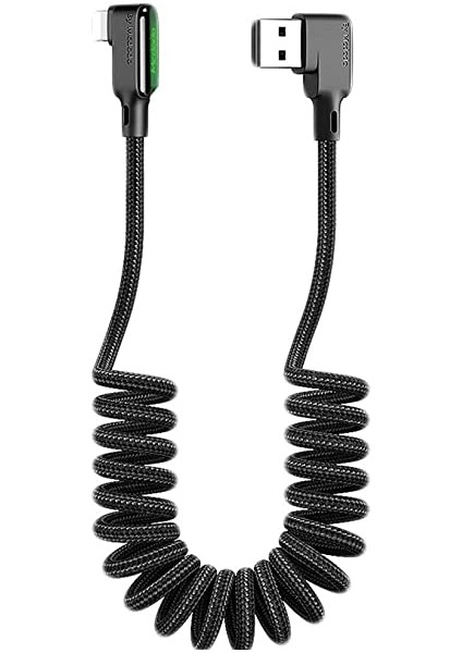 Ca-7300 L Tipi Lightning Spiralli Hızlı Data-Şarj Kablosu 1.8M-Siyah
