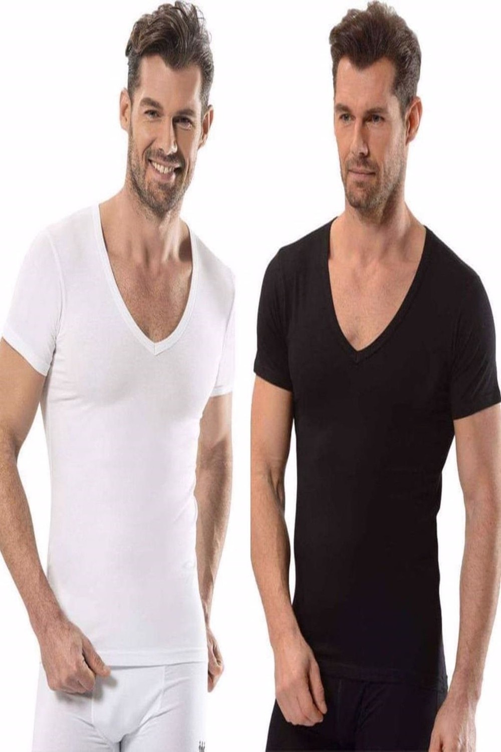 Jiber Erkek Likralı V Yaka Yarım Kol Fanila 6'lı PAKET-213 görsel 4