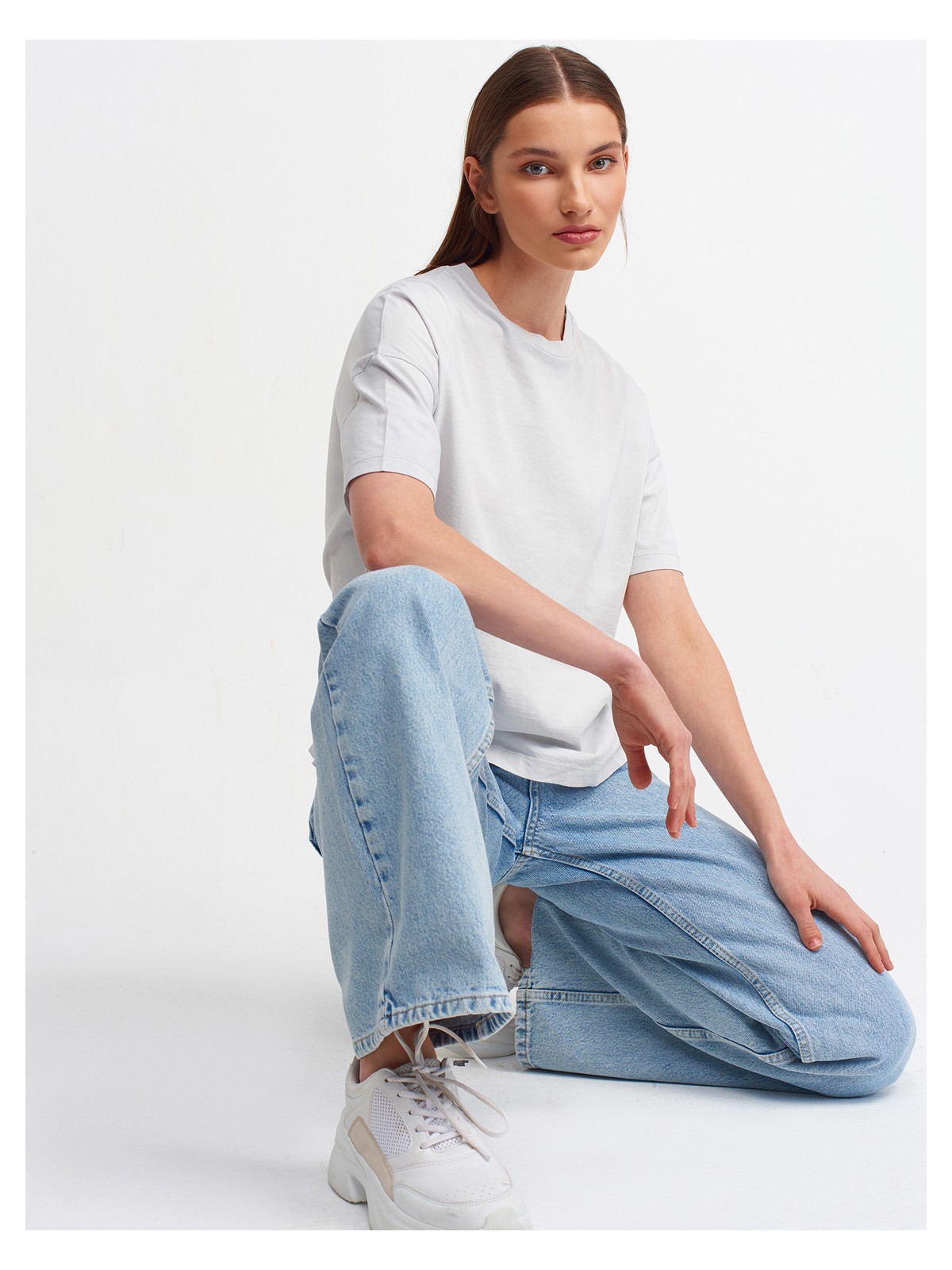 Dilvin 3683 Basic T-Shirt-Beyaz - Görsel 6