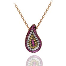 Renkli Taşlı Nazar Boncuklu Göz Yaşı Gümüş Kolye