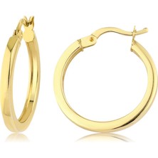 Bilezikci Köşeli 1,5 cm Enli Halka Altın Küpe