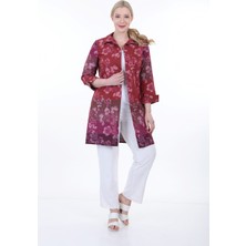 Disentis Modest Gömlek Yaka Kendinden Çiçek ve Çizgi Desenli Manşeti Geriye Kıvrık Düğmesiz Gömlek Ceket