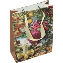 Event Party Store Yılbaşı Karton Çanta  Simli Top ve Mum 18CM x 23CM