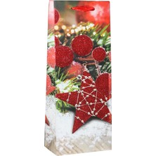 Event Party Store Yılbaşı Çanta Şişe Boyu Kırmızı Yıldız 14CM x 39CM x 8,5cm