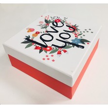 Event Party Store Kutu Love You Kuş Modeli Kırmızı Beyaz 19CM x 19CM x 8cm