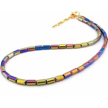 Solfera Silindir Yanar Döner Hematit Doğal Taş Kadın Zincir Kolye Q0300