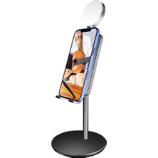 CoverZone Alüminyum Alaşım USB LED Katlanabilir Selfie Halkası Işık Tablet Telefon Tutucu Standı Siyah