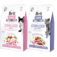 Brit Care Sterilized Weight Control Tahılsız Ördekli 2kg + Brit Caresterilized Sensitive Tavşanlı Kedi Mama 2kg