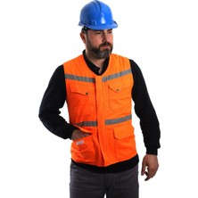 ESERIS Eser - V Yaka Fosforlu Harman Kumaş Yelek - Turuncu