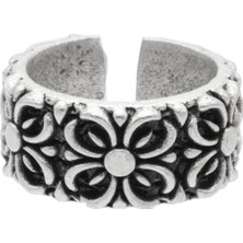 Labalaba Erkek Antik Gümüş Kaplama Ayarlanabilir Çiçek Stilizesi Yüzük