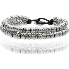 Labalaba Erkek Antik Gümüş Kaplama Yassı Halka Parçacıklı Çift Sıra Bileklik