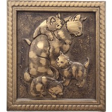 Artsmartix Rölyef Kabartmalı Oymalı Kedi Figürlü Ahşap Tablo Duvar Dekoru