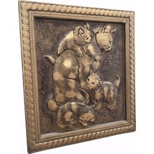 Artsmartix Rölyef Kabartmalı Oymalı Kedi Figürlü Ahşap Tablo Duvar Dekoru