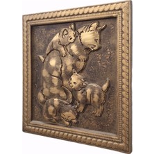 Artsmartix Rölyef Kabartmalı Oymalı Kedi Figürlü Ahşap Tablo Duvar Dekoru
