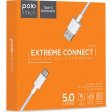 Polosmart 5A 100W Süper Hızlı UsbA to Type-C Data ve Şarj Kablosu Beyaz PSM30