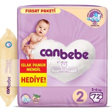 Canbebe Bebek Bezi Beden:2 (3-6kg) Mini 360 Adet Mega Fırsat Paket+Mendil