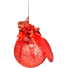 Event Party Store Yılbaşı Kırmızı Top Tekli  Pullu Asma Süs 20 cm