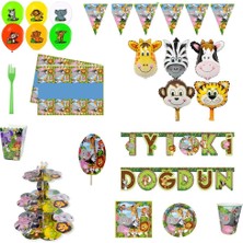 Hayaller Dükkanı Safari Temalı 8 Kişilik Full Parti Malzemeleri Doğum Günü Süsleri 2