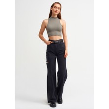Dilvin 3587 Balıkçı Yaka Kolsuz Crop Top-Haki