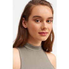 Dilvin 3587 Balıkçı Yaka Kolsuz Crop Top-Haki