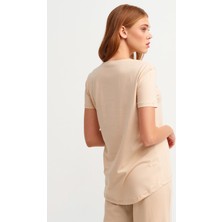 Dilvin 3471 Bisiklet Yaka Basic T-Shirt-Bej