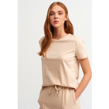 Dilvin 3471 Bisiklet Yaka Basic T-Shirt-Bej