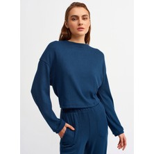 Dilvin 3616 Sırt Dekolteli Uzun Kollu T-Shirt-Petrol