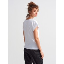 Dilvin 3504 Bisiklet Yaka Penye Bluz-Beyaz