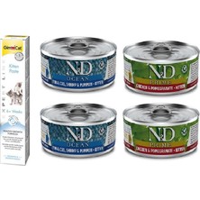 N&d Kitten 4 Adet(2-Tavuk Nar+2-Balık)Yavru Yaş Mama 80 Gr+Gimcat 50 gr Kitten Paste