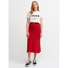 Dilvin 8786 Örme Midi Etek-Kırmızı