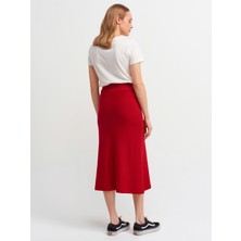 Dilvin 8786 Örme Midi Etek-Kırmızı