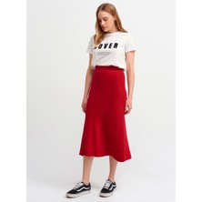 Dilvin 8786 Örme Midi Etek-Kırmızı