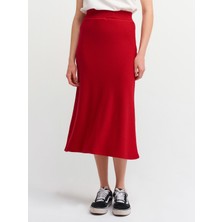 Dilvin 8786 Örme Midi Etek-Kırmızı