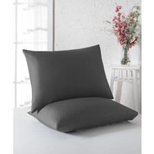 2li Koyu Antrasit Pamuk Saten Yastık Kılıfı 50X70 cm