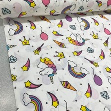 Bebek Özel Bebek ve Çocuk Beyaz Pamuk Unicorn Desenli Lastikli Çarşaf 60 x 120 cm