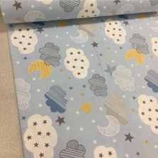 Bebek Özel Çocuk Mavi Ay Yıldız Bulut Desenli Lastikli Çarşaf 70X110