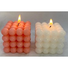 2li Büyük Pembe-Ekru Bubble Mum Seti