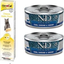 N&d Tahılsız 2 Adet Ton Sardalya Karides Kedi Yaş Mama 80 Gr+Gimcat 50 gr Biotin Paste