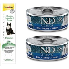 N&d Tahılsız 2 Adet Ton Sardalya Karides Kedi Yaş Mama 80 Gr+Gimcat 50 gr Gastro Paste