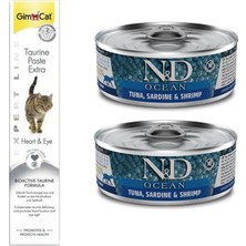N&d Tahılsız 2 Adet Ton Sardalya Karides Kedi Yaş Mama 80 Gr+Gimcat 50 gr Taurine Paste