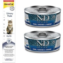 N&d Tahılsız 2 Adet Ton Sardalya Karides Kedi Yaş Mama 80 Gr+Gimcat 50 gr Urinary Paste
