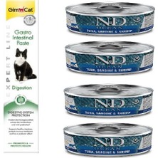 N&d Tahılsız 4 Adet Ton Sardalya Karides Kedi Yaş Mama 80 Gr+Gimcat Gastro 50 gr
