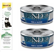 N&d Tahılsız 2 Adet Ton Somon Kedi Yaş Mama 80 Gr+Gimcat 50 gr Gastro Paste