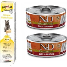 N&d Pumpkin 2 Adet Tahılsız Balkabağı Bıldırcın Kedi Yaş Mama 80 Gr+Gimcat 50 gr Biotin Paste