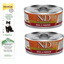 N&d Pumpkin 2 Adet Tahılsız Balkabağı Bıldırcın Kedi Yaş Mama 80 Gr+Gimcat 50 gr Gastro Paste
