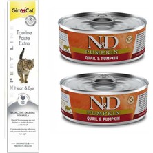 N&d Pumpkin 2 Adet Tahılsız Balkabağı Bıldırcın Kedi Yaş Mama 80 Gr+Gimcat 50 gr Taurine Paste